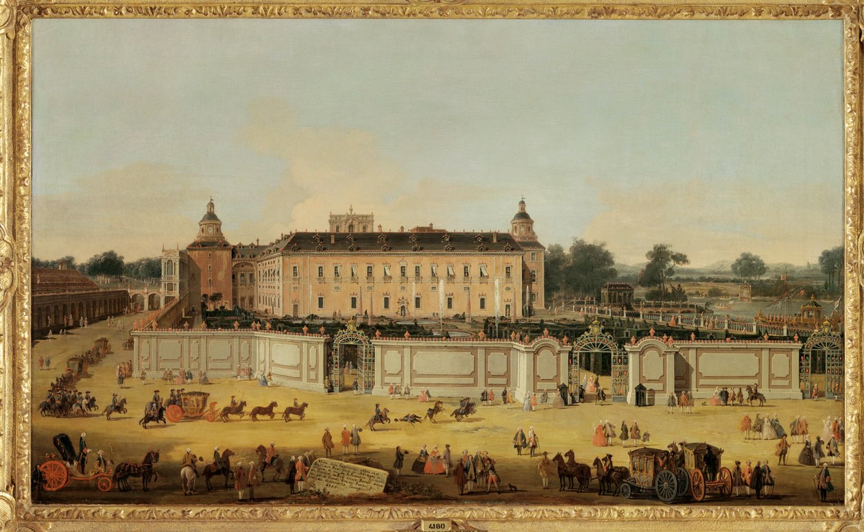 Los invitados llegan al Palacio de Aranjuez, España (pintura sobre lienzo) de Francesco Battaglioli