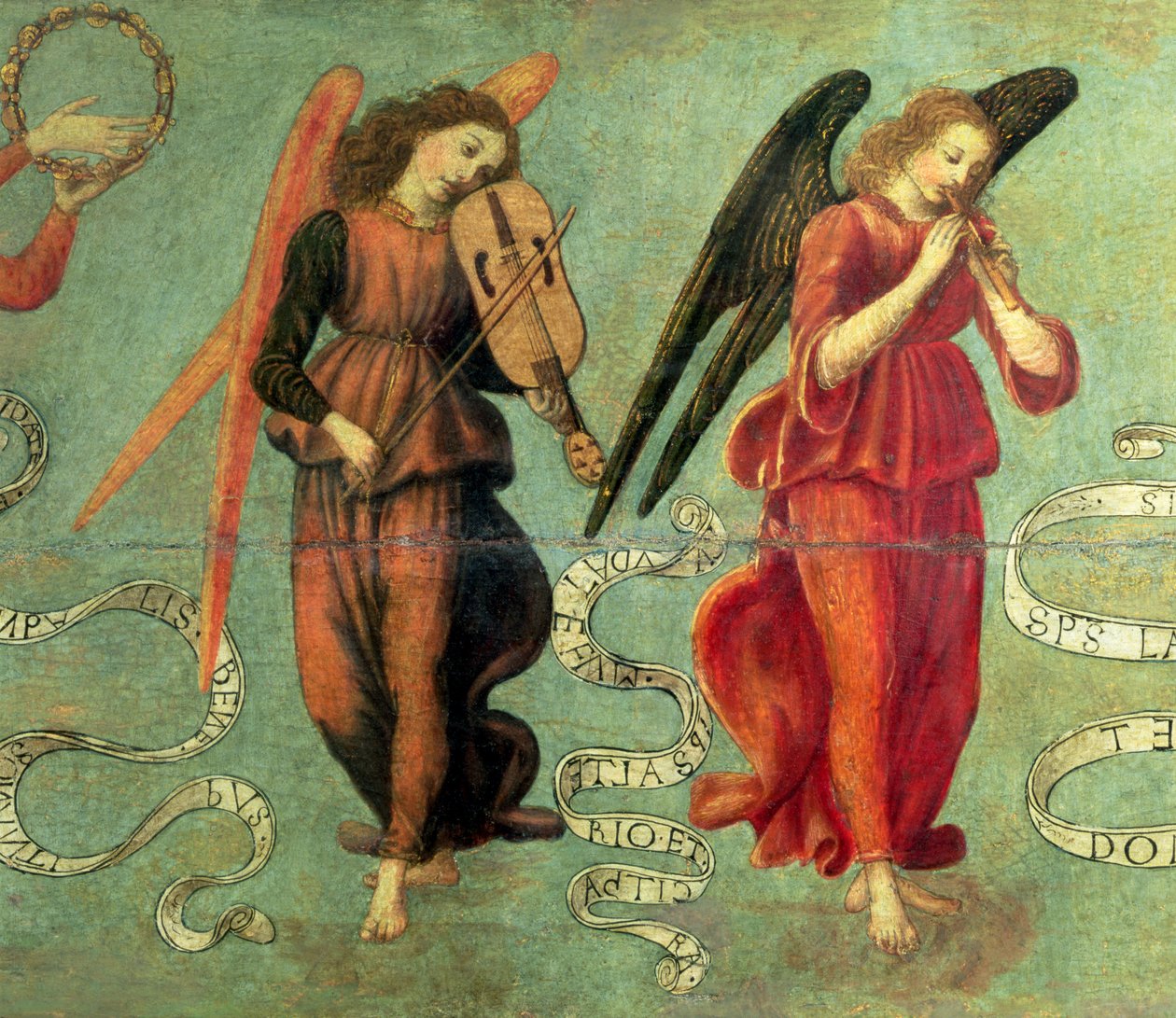 Ángeles tocando el violín y la flauta (detalle) de Francesco Botticini