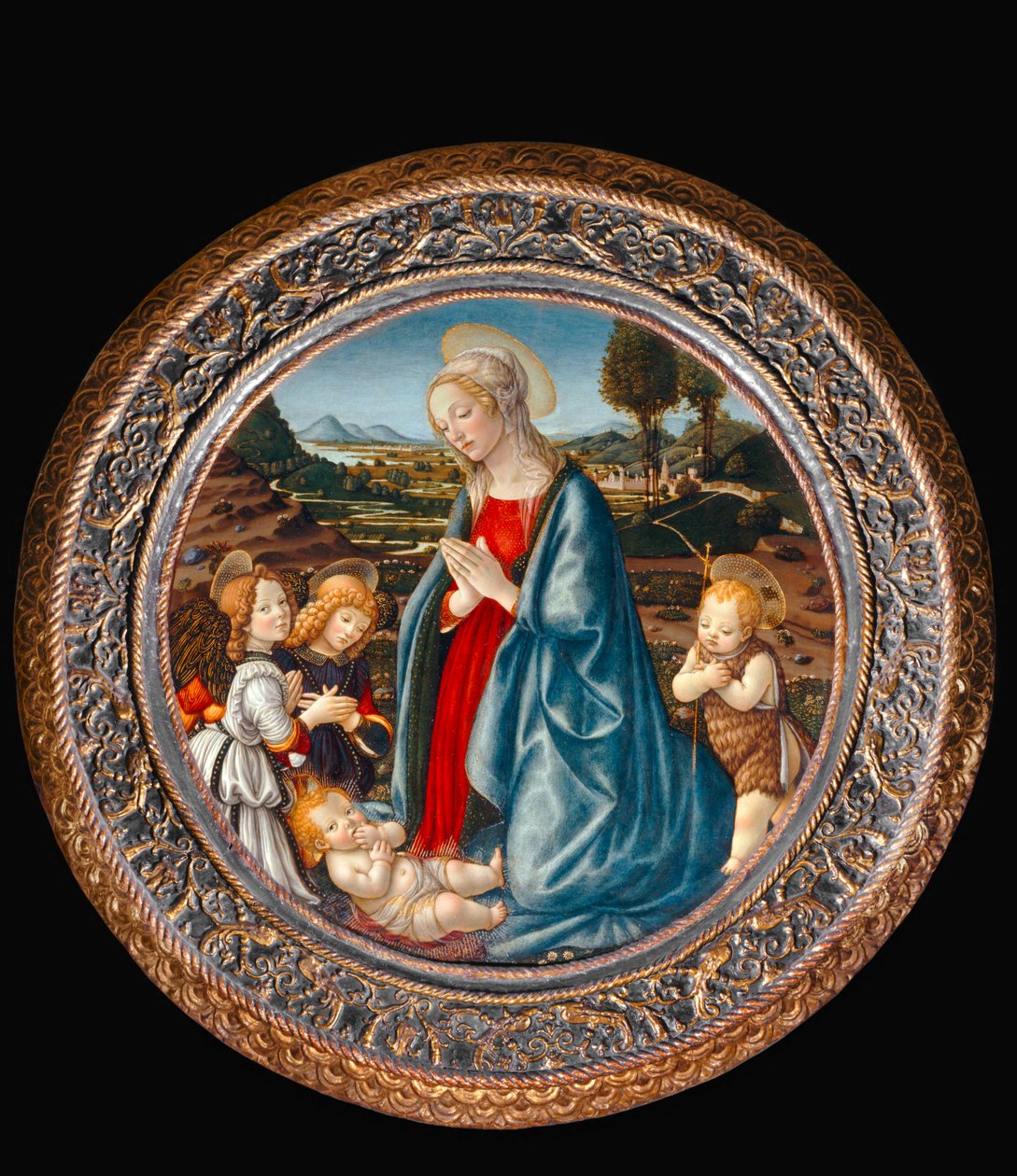 Virgen con el Niño, rodeada de San Juan Bautista y dos ángeles ... de Francesco Botticini