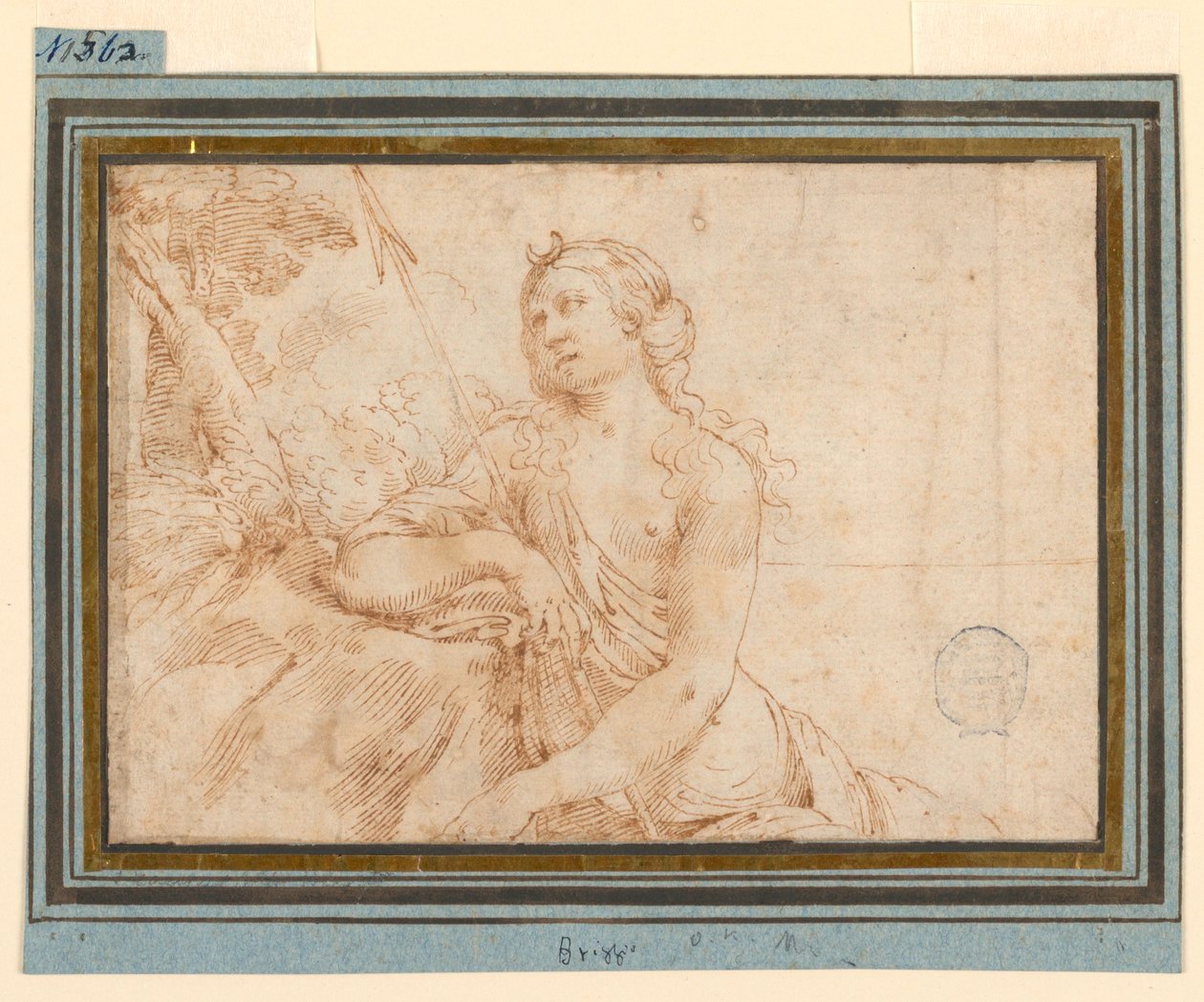 Dibujo, La diosa Diana apoyada en un afloramiento, principios del siglo XVII de Francesco Brizzi