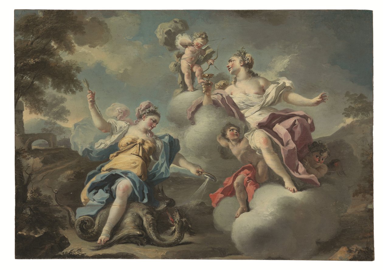 Una de un par de alegorías (óleo sobre tabla) de Francesco Celebrano