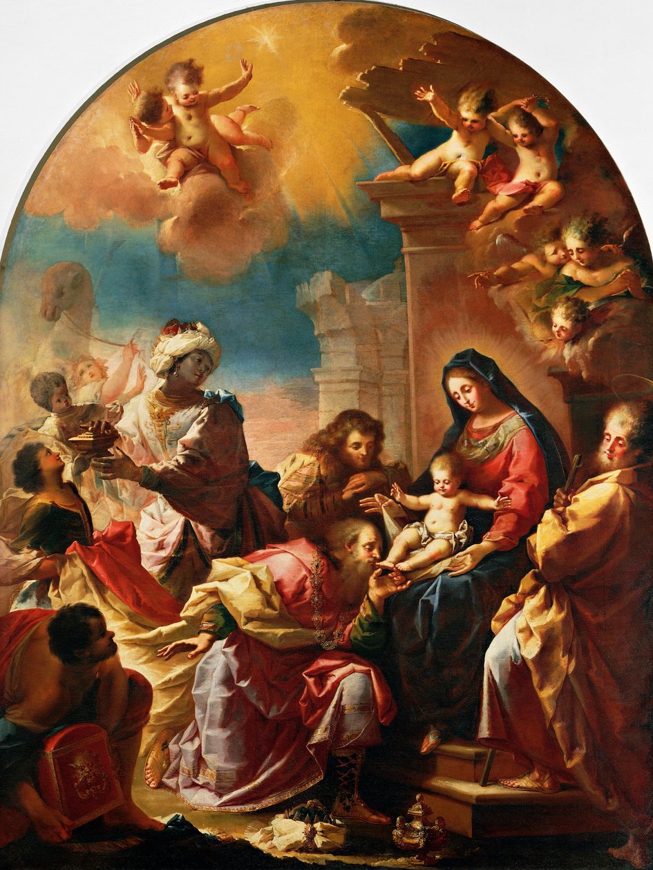 Adoración de los Reyes Magos, de Francesco Conti (1681-1760), Iglesia de Santa María de la Asunción en Montedomini, Florencia, Toscana, Italia. de Francesco Conti