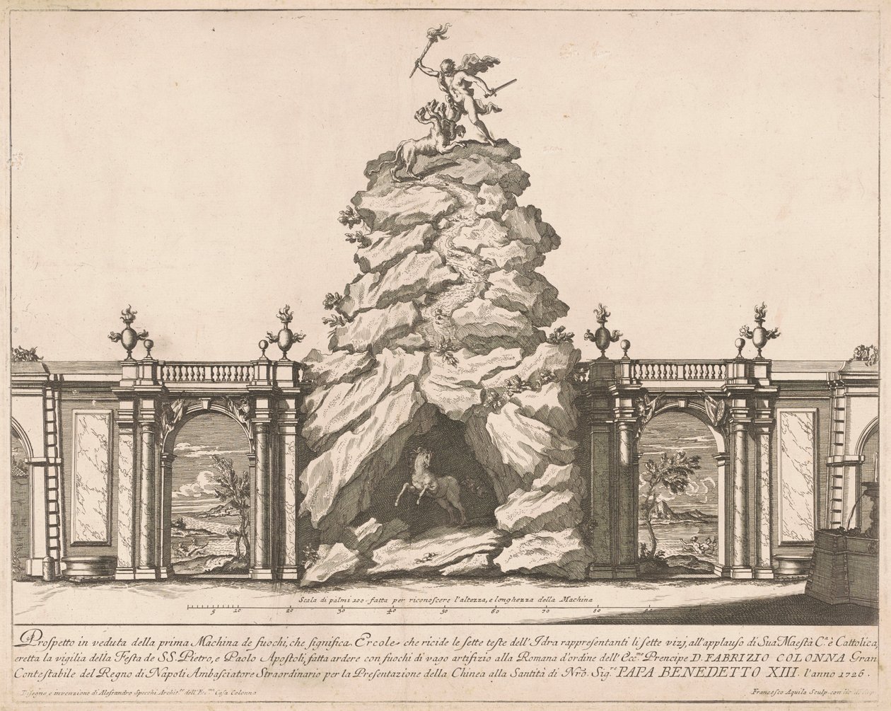 La Prima Macchina para la Chinea de 1726: Hércules y la Hidra de Francesco Faraone Aquila, after Alessandro Specchi