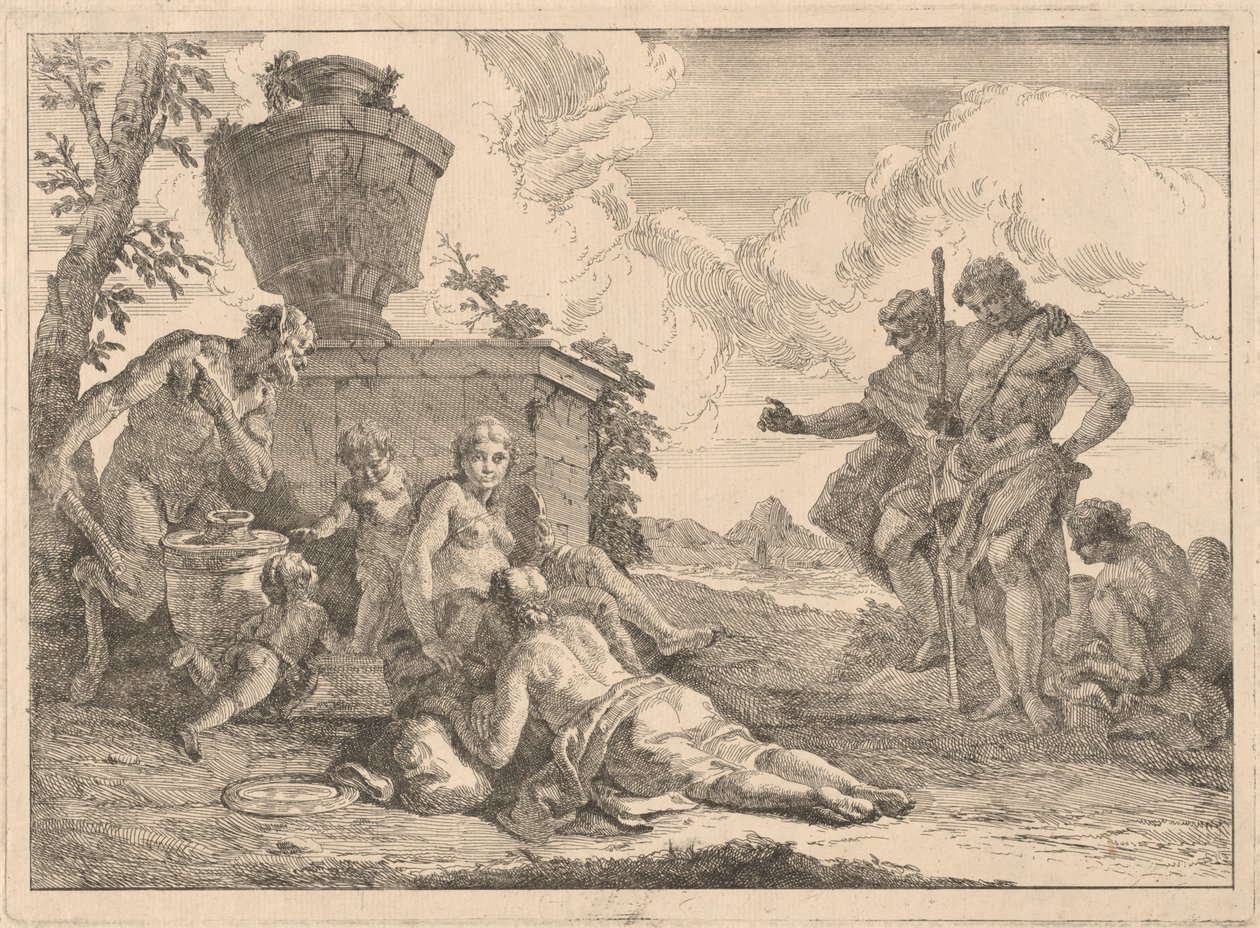 Un sátiro con un bastón y otras siete figuras de Francesco Fontebasso