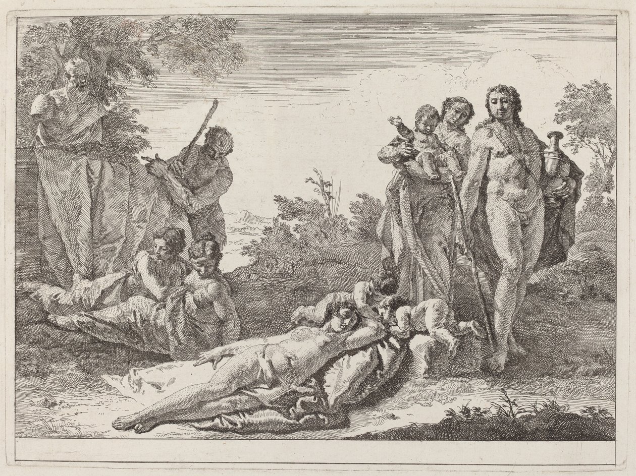Apolo y Ninfas en un Paisaje con un Busto de Pan de Francesco Fontebasso