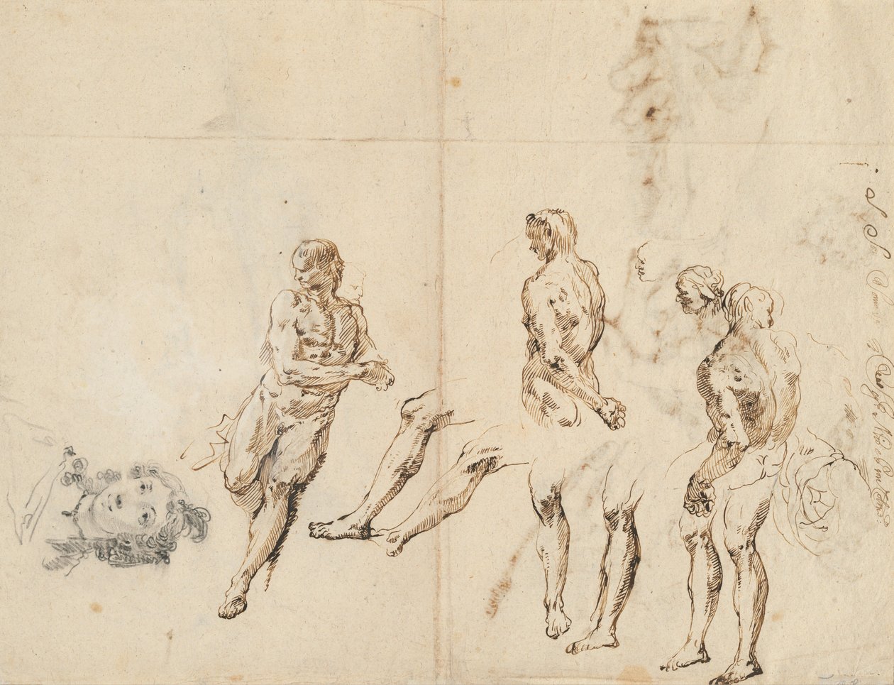 Cabeza de una mujer y estudios de un desnudo masculino (verso) de Francesco Fontebasso