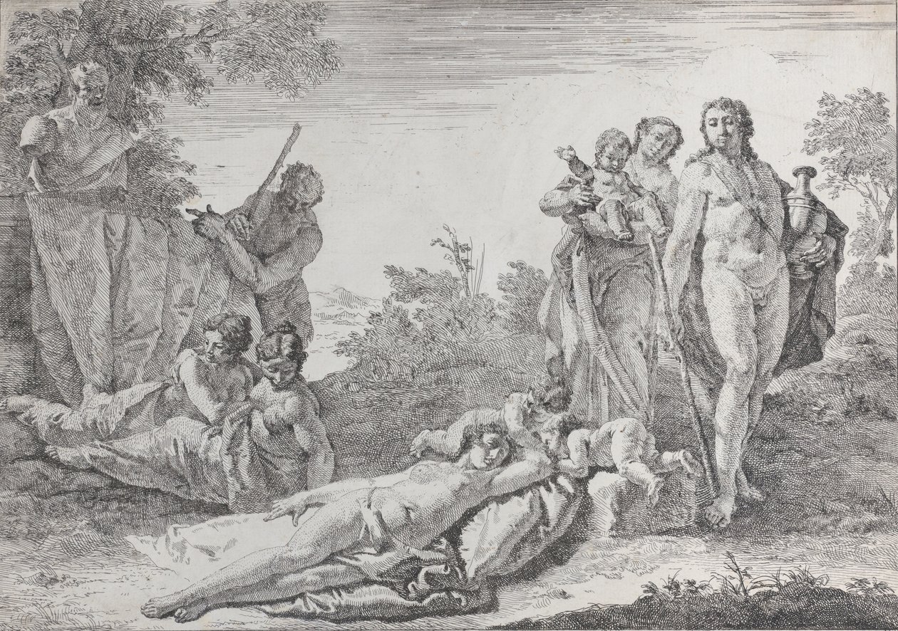 Nueve figuras cerca de un herma de Pan, de Bacanales e Historias, 1744 de Francesco Fontebasso