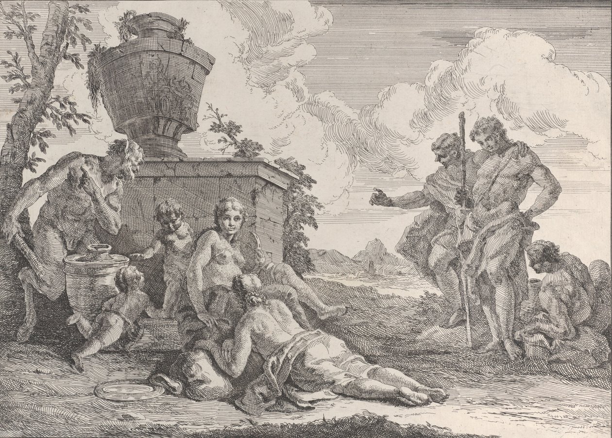 Sátiro con garrote y siete figuras, de Bacchanals and Histories de Francesco Fontebasso