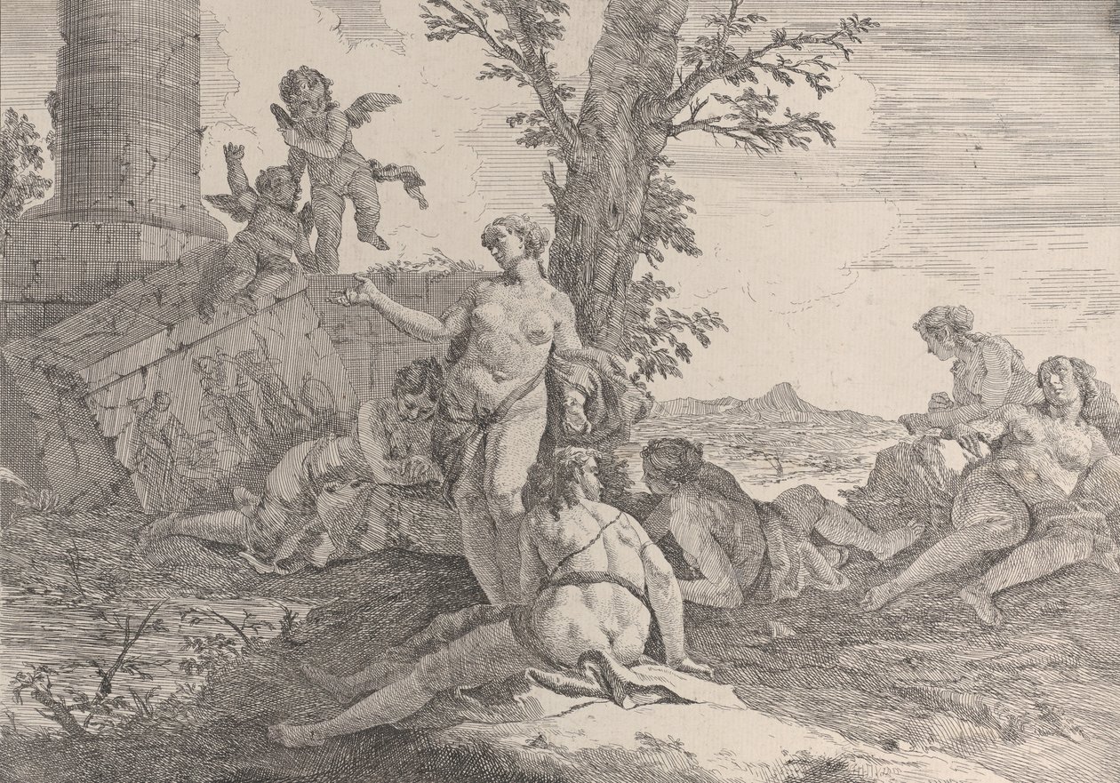 Seis ninfas y dos putti, de Bacanales e Historias, 1744 de Francesco Fontebasso