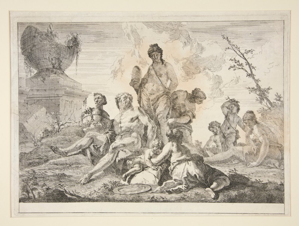 Venus, Vulcano, tres ninfas y tres querubines en un paisaje de Francesco Fontebasso