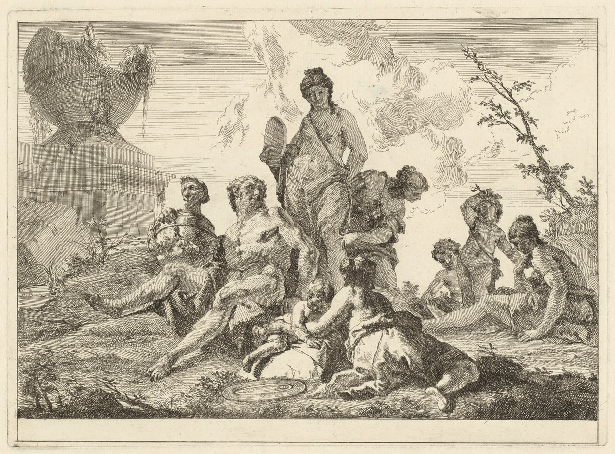 Venus y Vulcano con tres ninfas y tres cupidos de Francesco Fontebasso