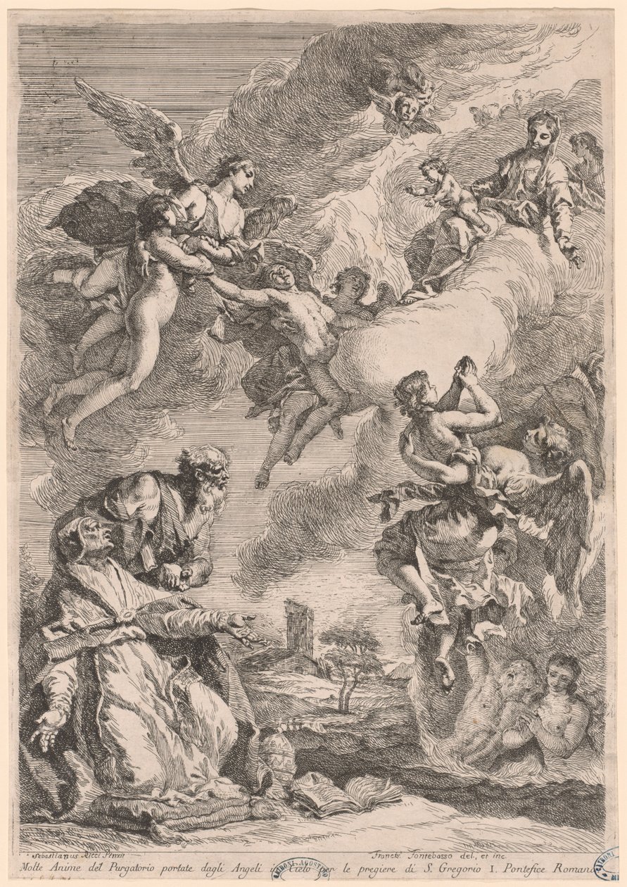 El Papa Gregorio el Grande y San Vitale Intercediendo por las Almas en el Purgatorio de Francesco Fontebasso, after Sebastiano Ricci