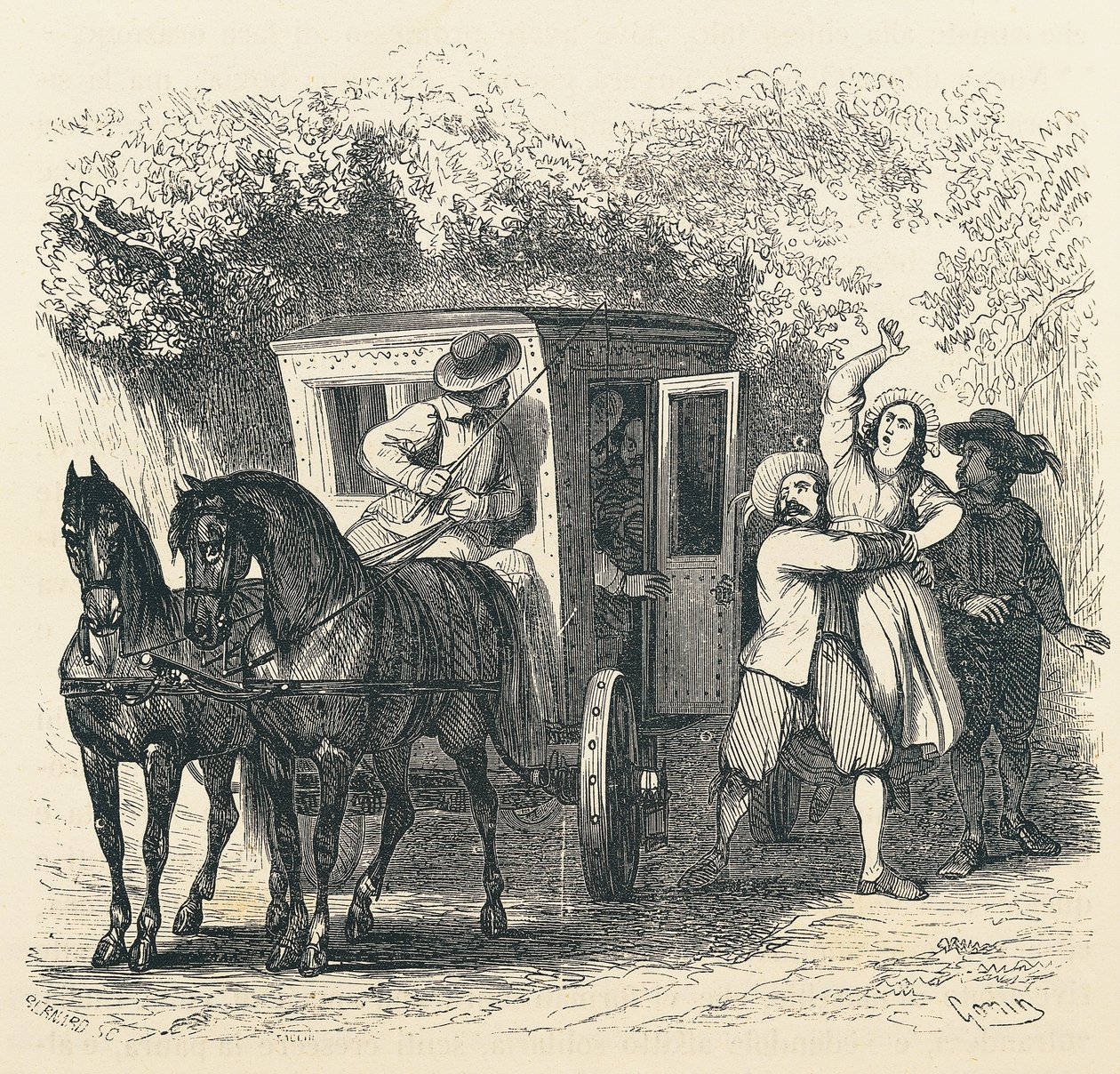 Rapto de Lucía, episodio de Los Novios, de Alessandro Manzoni (1785-1873), ilustración de Francesco Gonin (1808-1889) para la edición de 1840 de Francesco Gonin