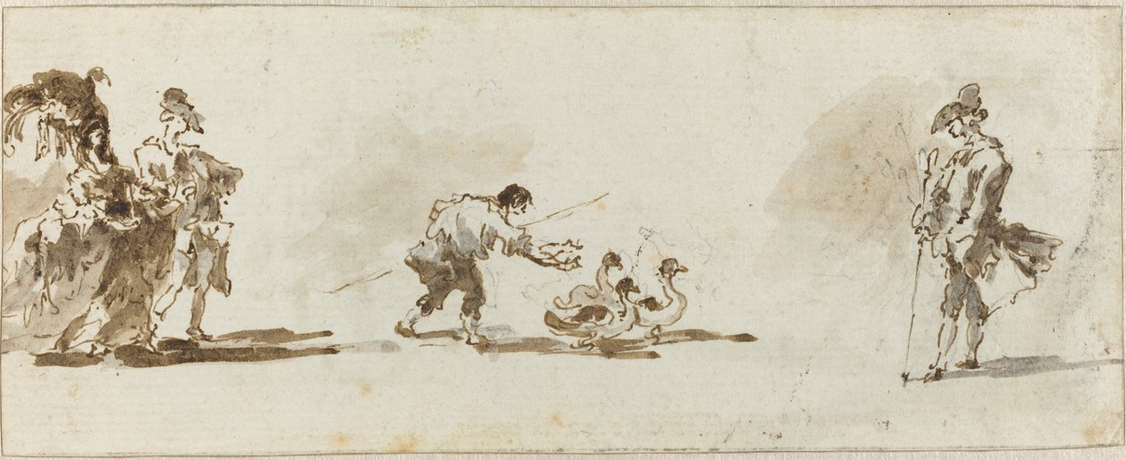 Una Pareja Elegante, un Niño con Ganso y un Caballero de Francesco Guardi