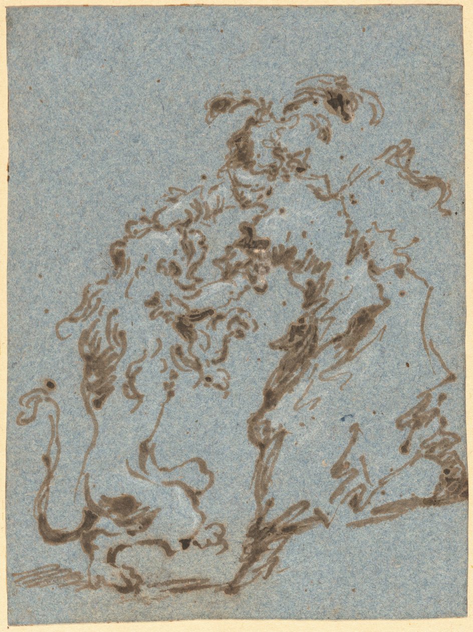 Una mujer elegantemente vestida luchando con un león de Francesco Guardi
