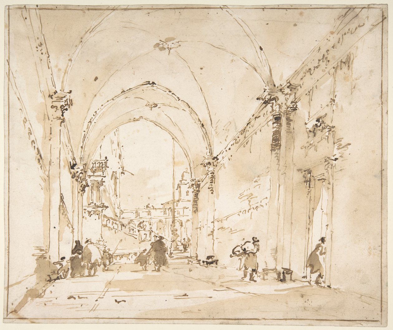 Capricho arquitectónico: pasaje abovedado que conduce a una plaza de Francesco Guardi
