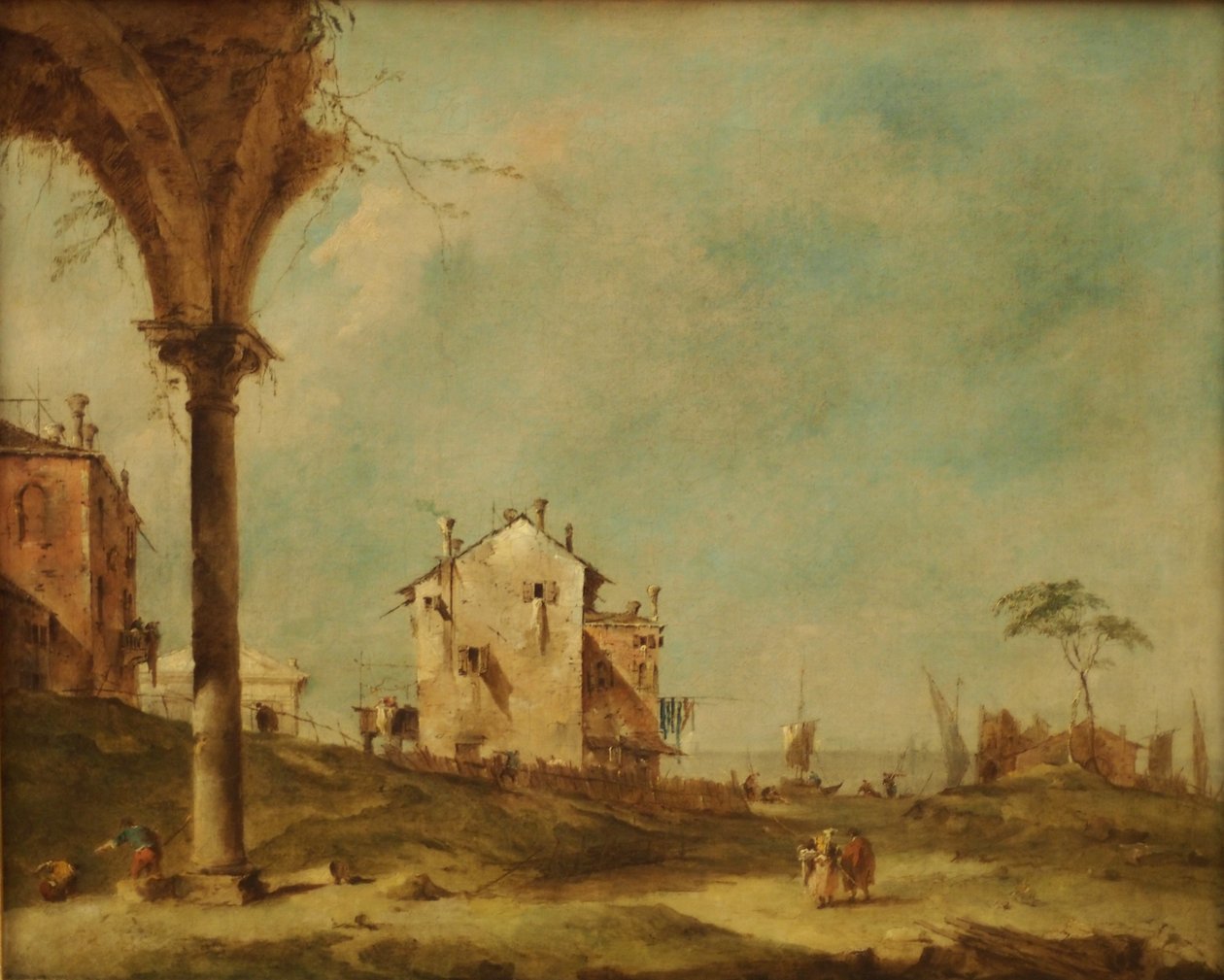 Capriccio, paisaje de fantasía con edificios en la laguna de Francesco Guardi