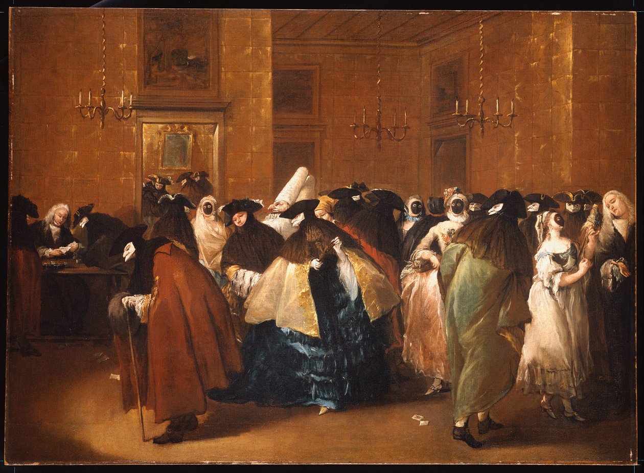 Damas y caballeros en traje de carnaval en el Ridotto, Venecia de Francesco Guardi