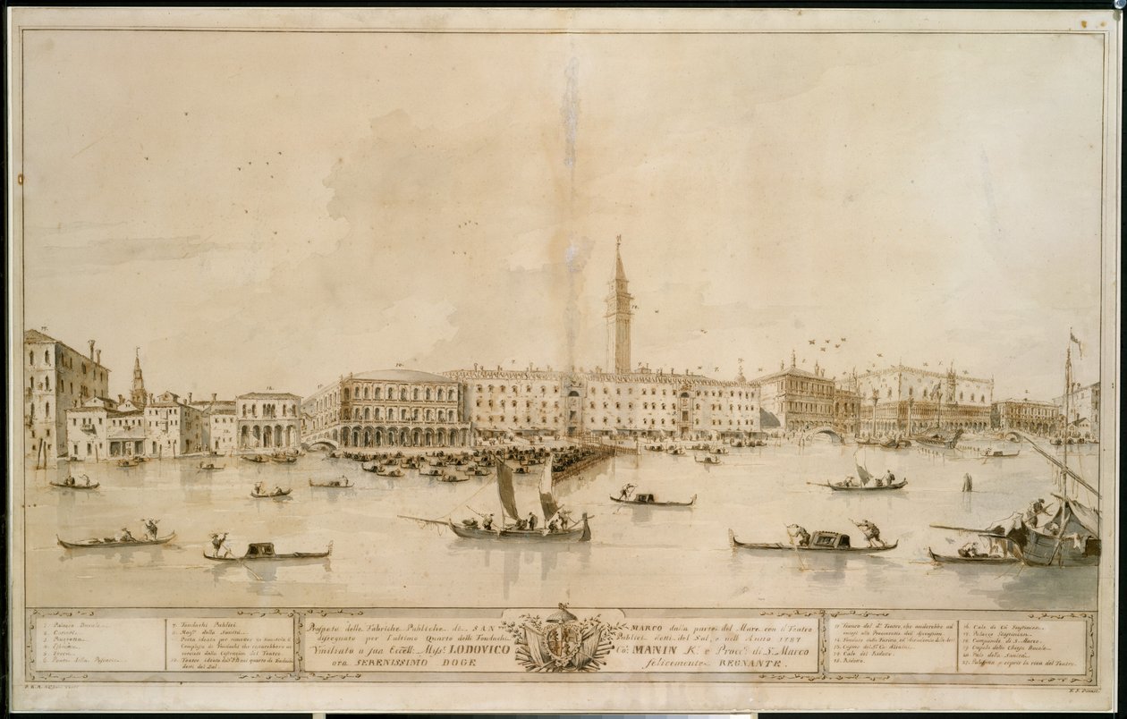 Panorama de Venecia desde la dársena de San Marcos, incluido el proyecto para el propuesto Teatro Manin de Francesco Guardi