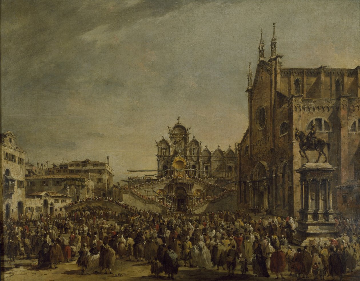 El Papa Pío VI bendiciendo a la multitud en el Campo SS. Giovanni y Paolo, siglo XVIII de Francesco Guardi
