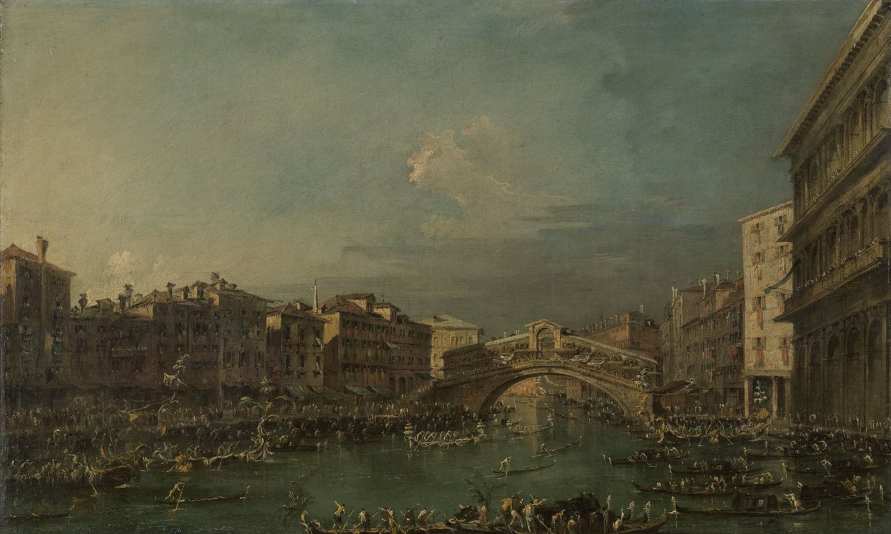 Regata en el Gran Canal, cerca del puente de Rialto, Venecia de Francesco Guardi