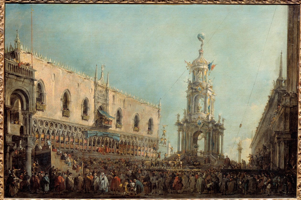 El Dogo de Venecia asiste a las celebraciones del Jueves de Gras en la Piazzetta di San Marco de Francesco Guardi