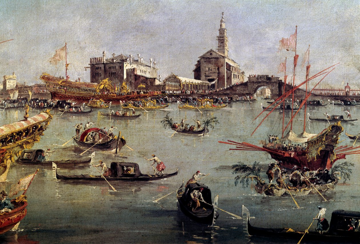 El dogo en el Bucentauro en San Nicolo del Lido en Venecia, Día de la Ascensión de Francesco Guardi