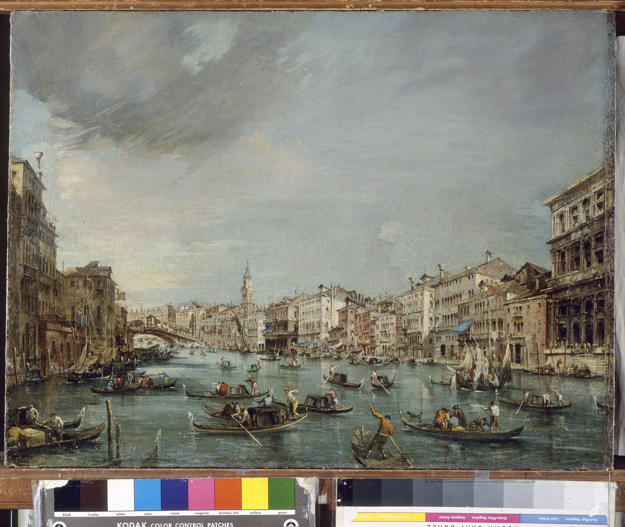 Vista del Gran Canal hacia Rialto con Palazzo Grimani y Palazzo Manin de Francesco Guardi