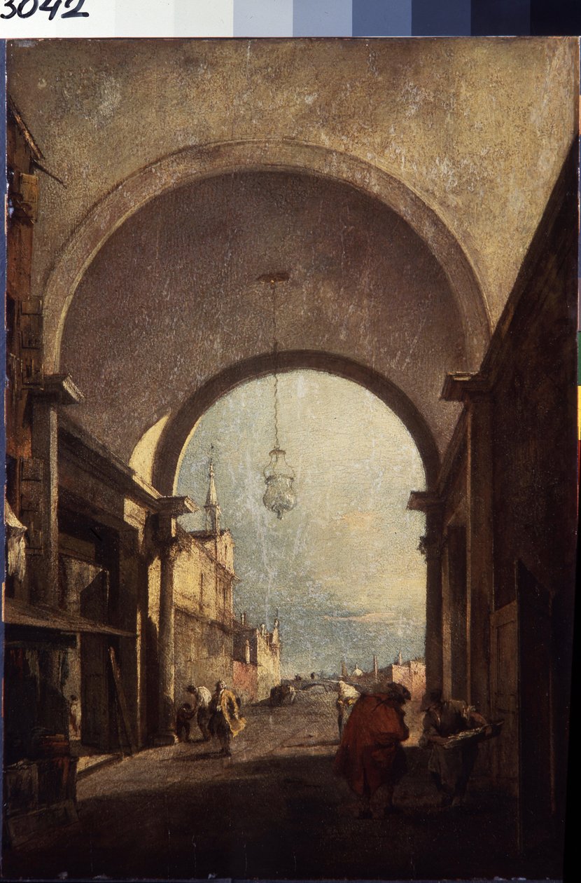 Vista de Venecia (Vista de la ciudad). Pintura de Francesco Guardi (1712-1793), hacia 1770. Óleo sobre madera. Arte veneciano de estilo rococó. Museo del Hermitage San Petersburgo. de Francesco Guardi