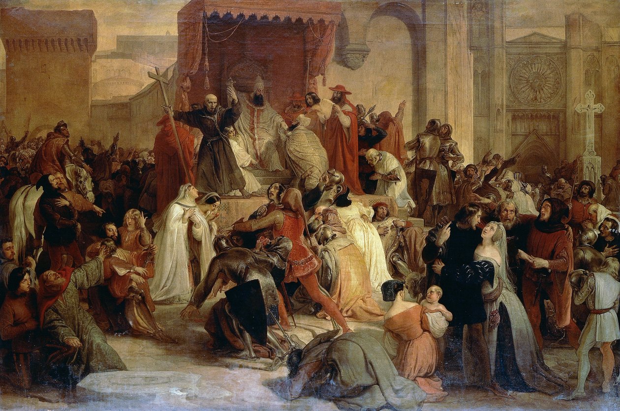 El Papa Urbano II predicando la Primera Cruzada en la plaza de Clermont de Francesco Hayez