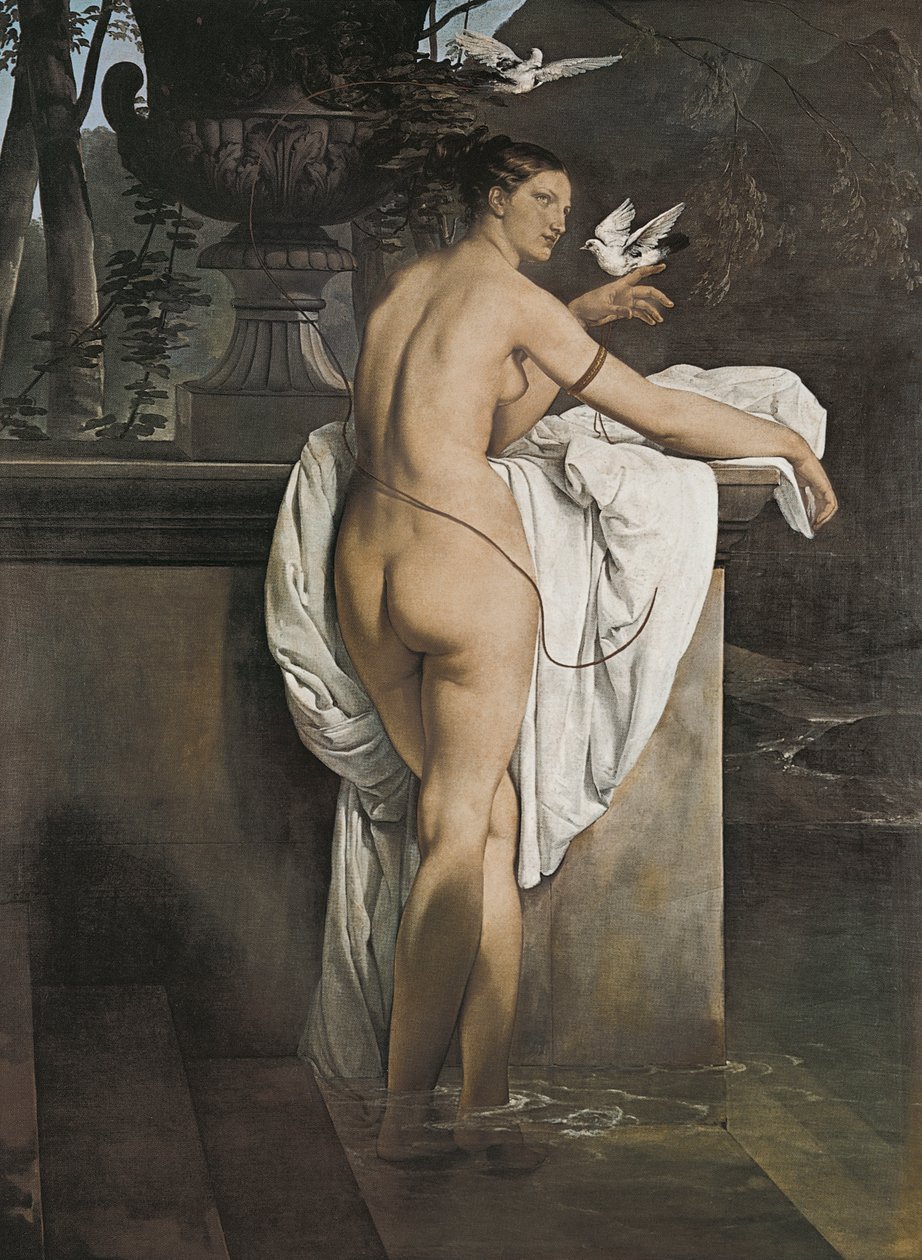 Retrato de la bailarina Carlotta Chabert jugando con palomas de Francesco Hayez