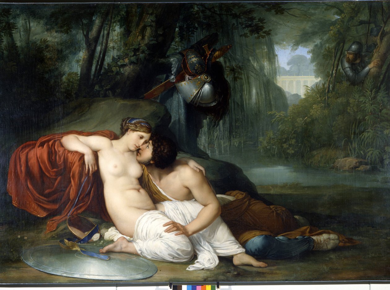 El amor de Renaud y Armide Ilustración de una escena de “La Jerusalén liberada” (La gerusalemme liberata) de Torquato Tasso. La encantadora Armide rodeada de Amores muy simbólicos seduce con la ayuda de su espejo mágico al caballero Re de Francesco Hayez
