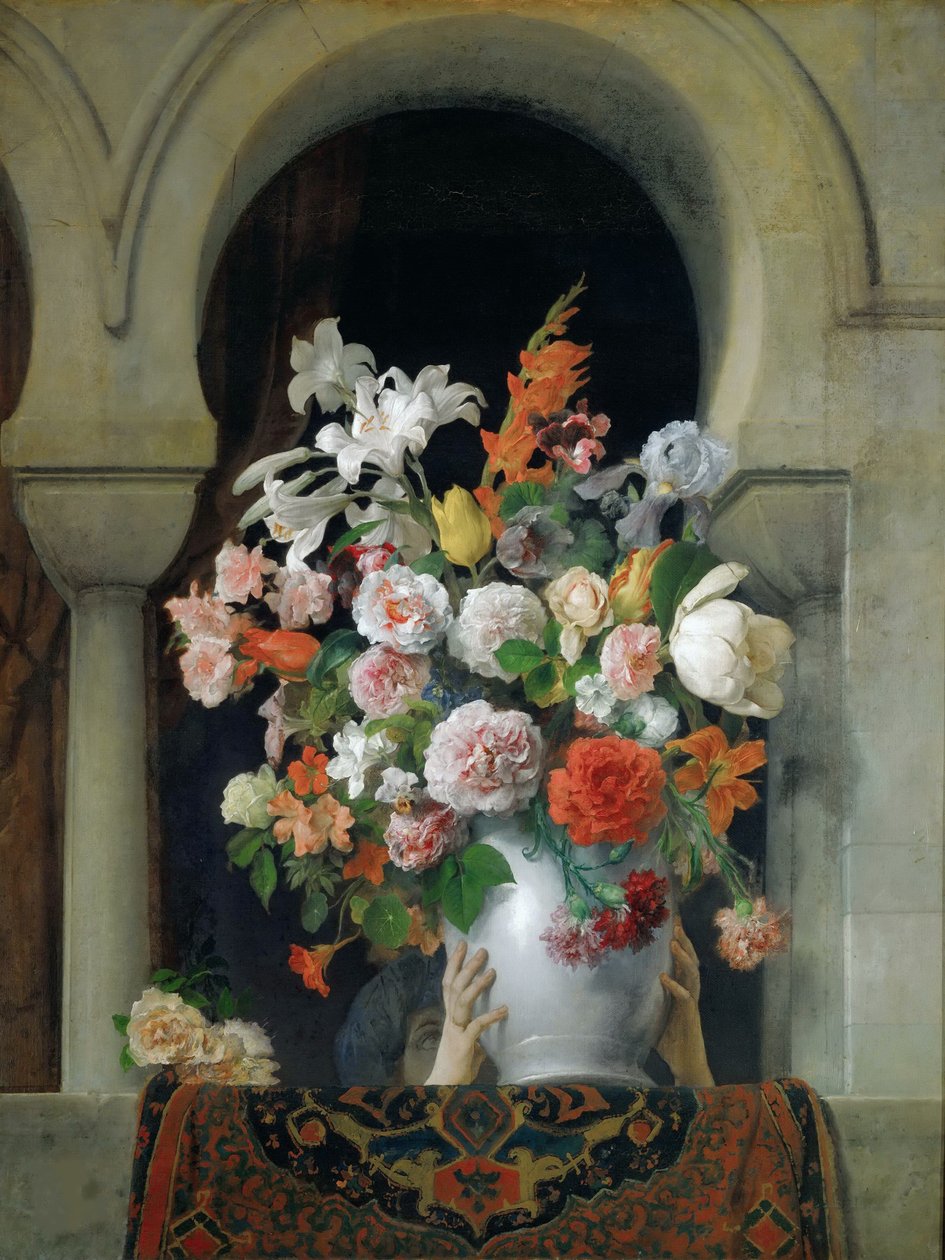 Jarrón de flores en la ventana de un harén, 1881 de Francesco Hayez