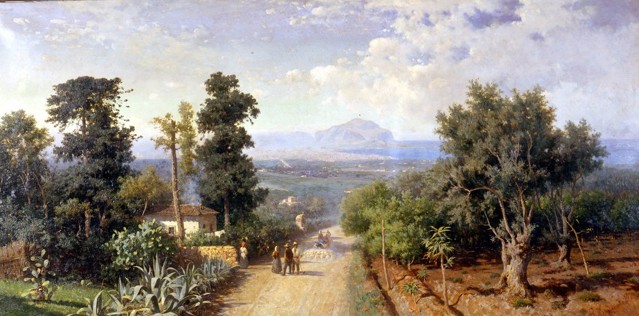 Los alrededores de Palermo. Pintura de Francesco Lojacono (1841 - 1915). de Francesco Lojacono