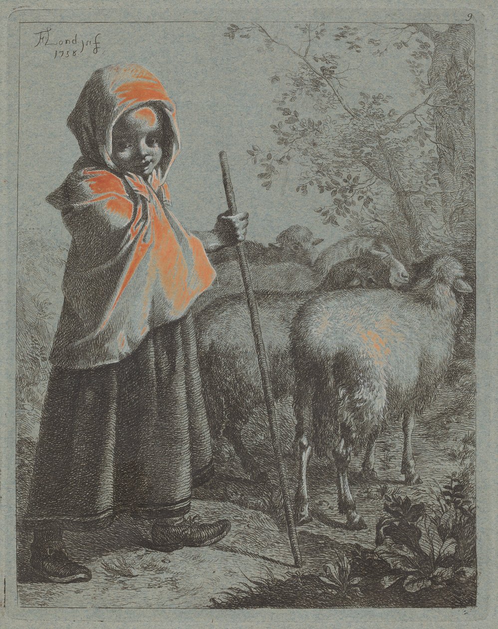 Niña pastora con rebaño, 1758 de Francesco Londonio