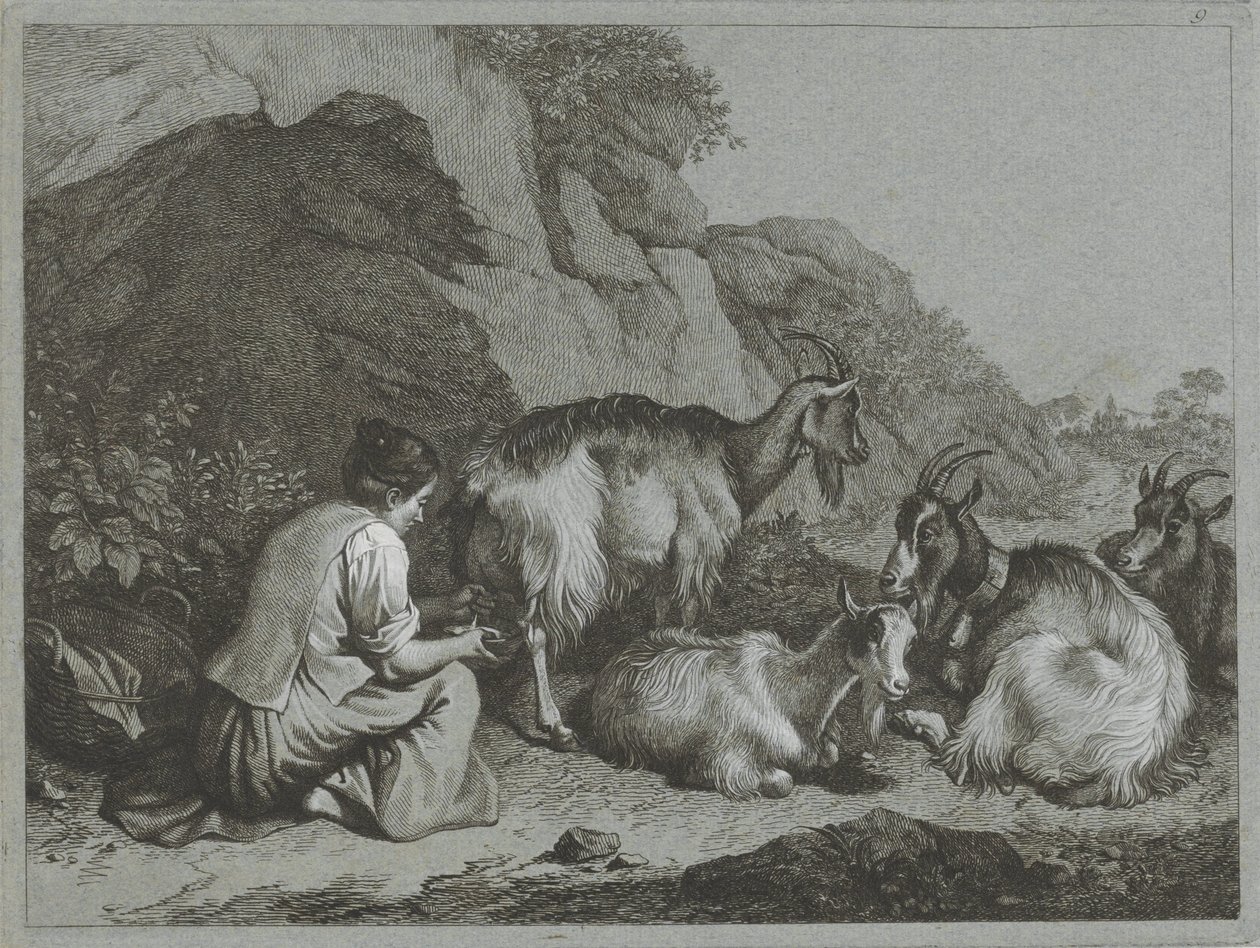 Pastora con rebaño de cabras Escenas de pastores (título de la serie) de Francesco Londonio