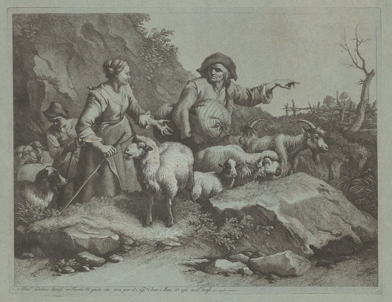 Campesino con un saco y dos pastoras, después de 1765 de Francesco Londonio