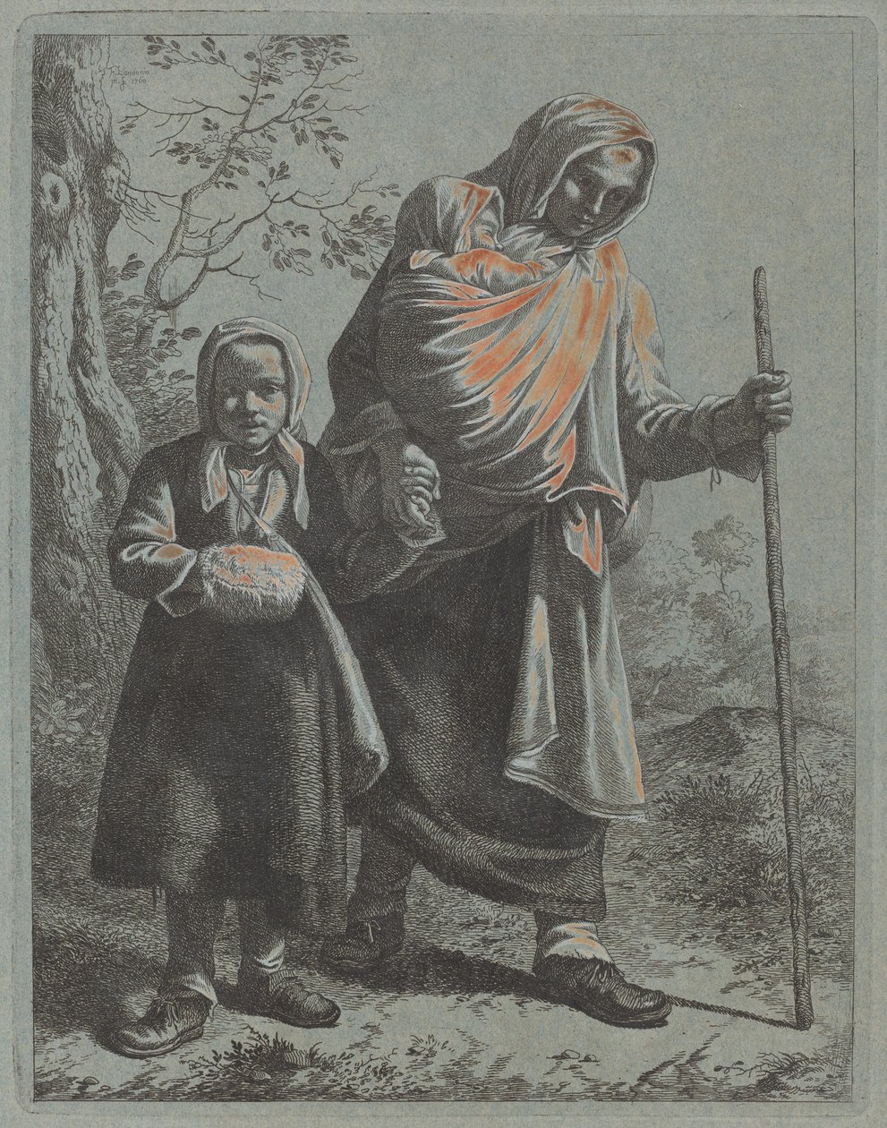 Campesina con bebé y niña pequeña de Francesco Londonio