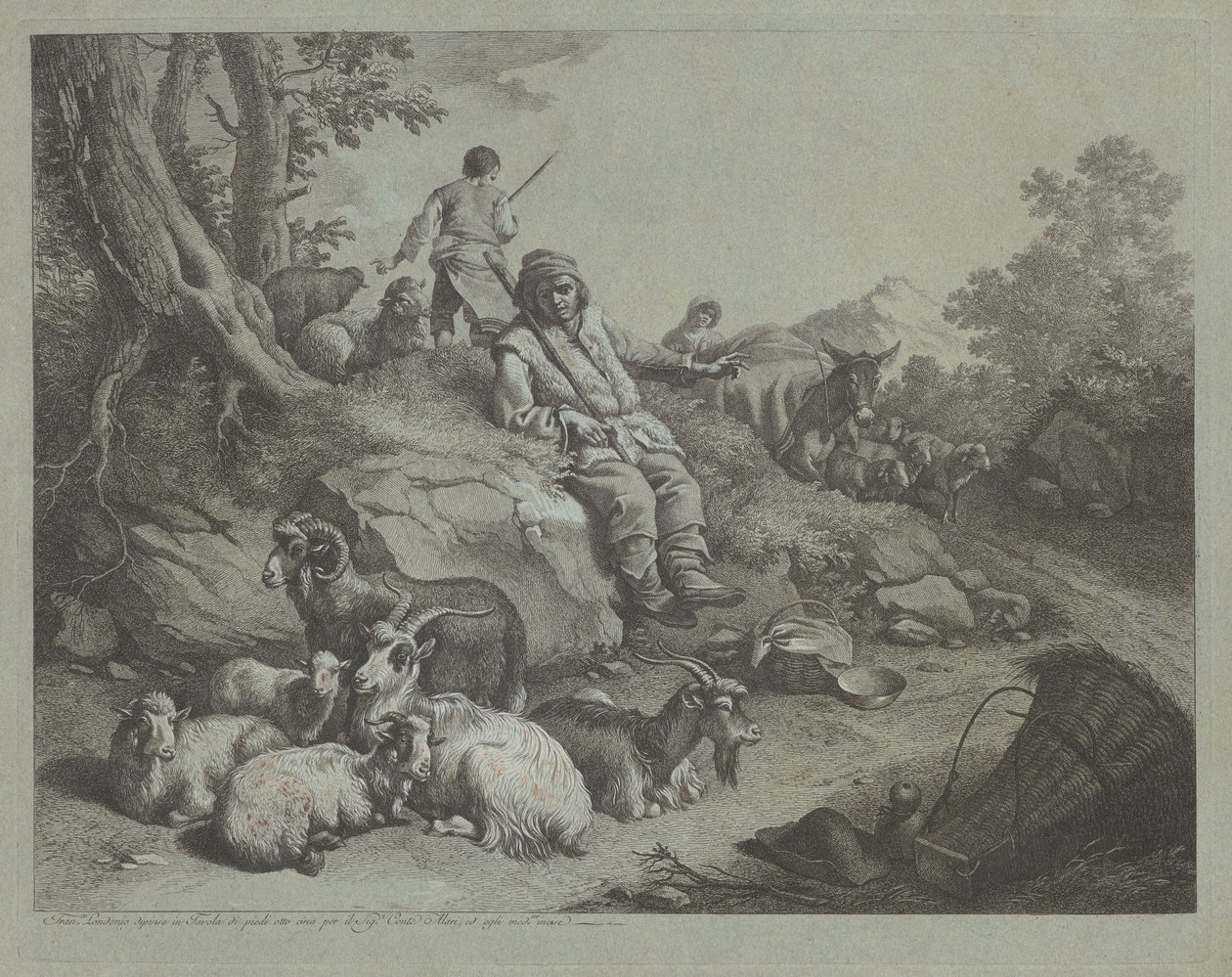 Pastor sentado frente a un rebaño de cabras, después de 1766 de Francesco Londonio