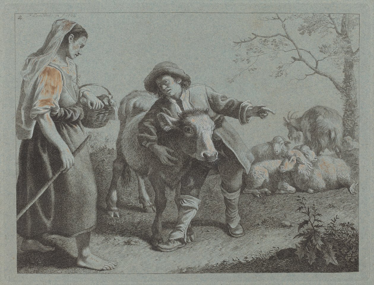 Pastor señalando la dirección a una pastora, 1762 de Francesco Londonio