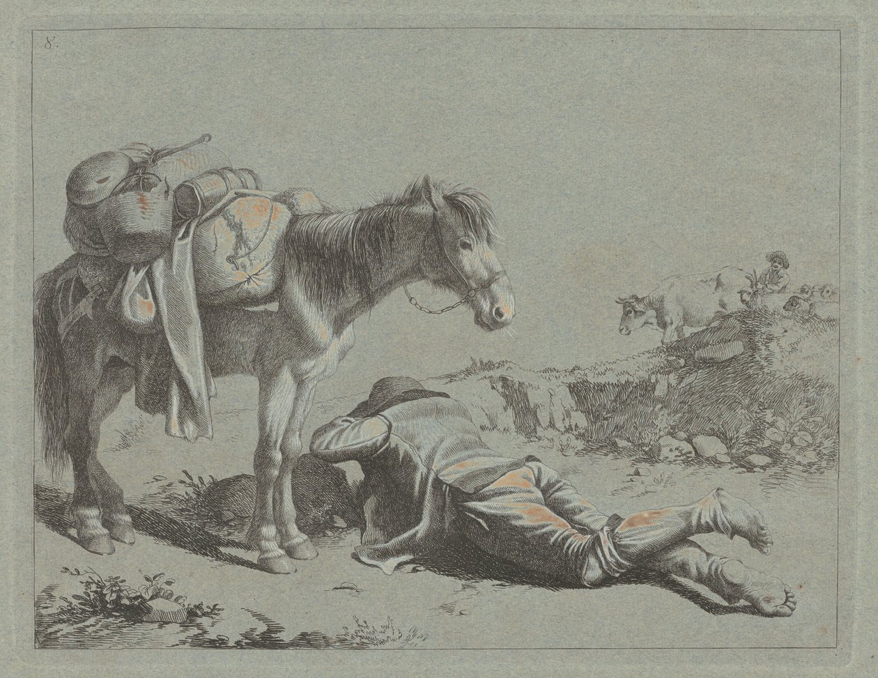 Pastor en reposo cerca de un caballo de carga, c. 1762 de Francesco Londonio