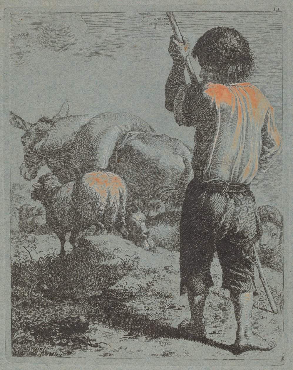 Pastor con burro, ovejas y cabra, 1759 de Francesco Londonio
