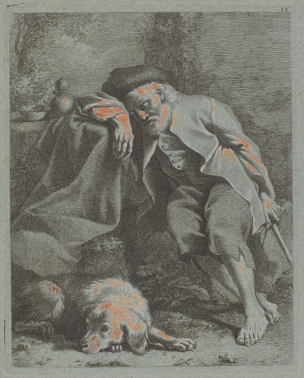 Viejo durmiendo con perro, 1759 de Francesco Londonio