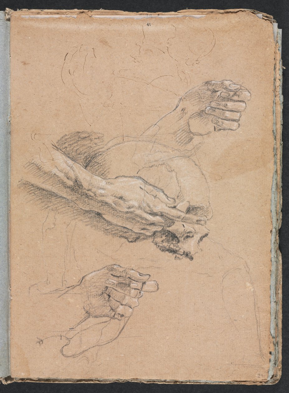 Cuaderno de bocetos de Verona: Estudio de manos y cráneo página 21, 1760 de Francesco Lorenzi