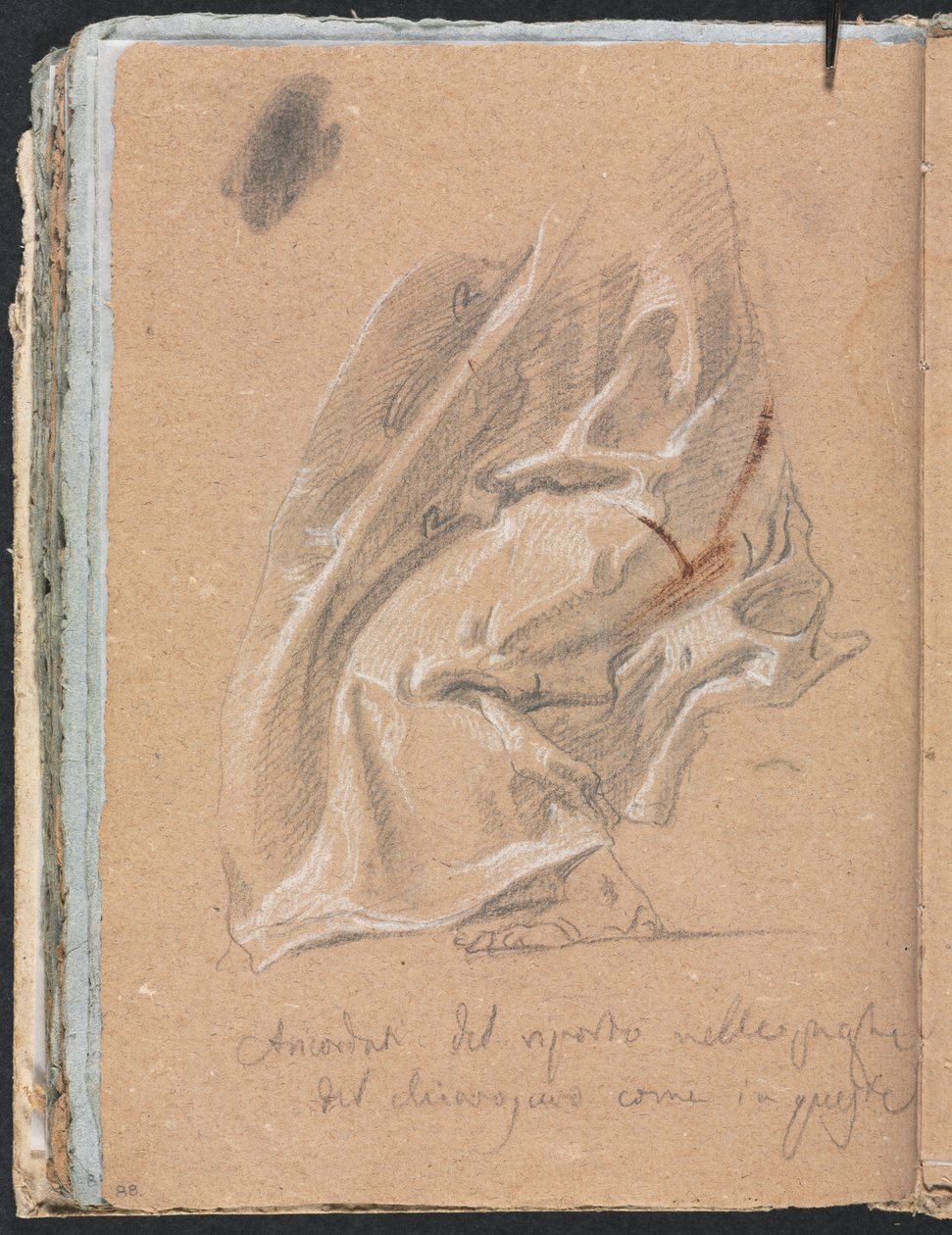 Cuaderno de bocetos de Verona: Estudio de drapeado con pie e inscripción (detalle) de Francesco Lorenzi