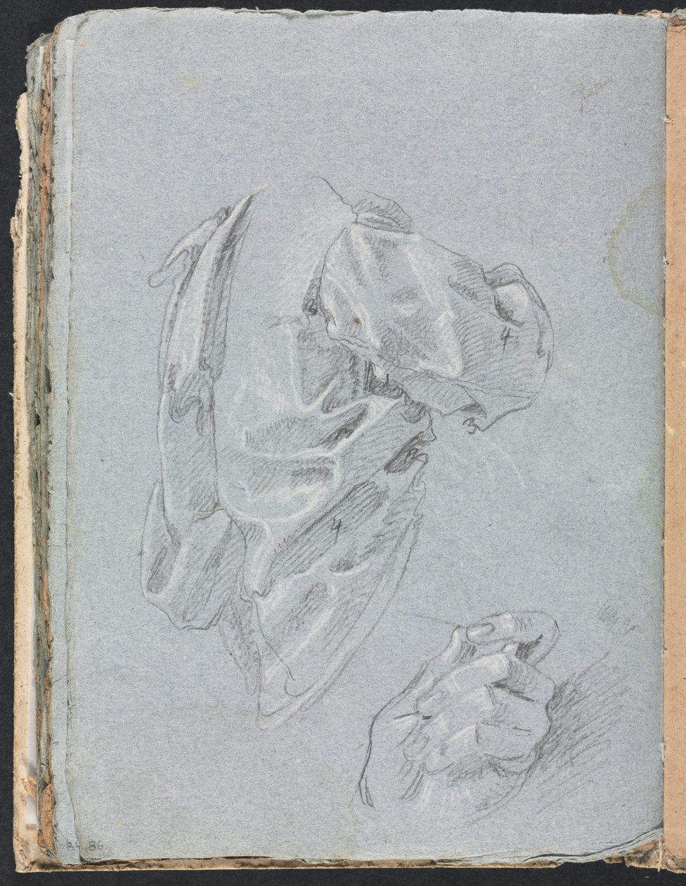 Cuaderno de bocetos de Verona: Estudio de drapeado con mano izquierda (página 86) de Francesco Lorenzi