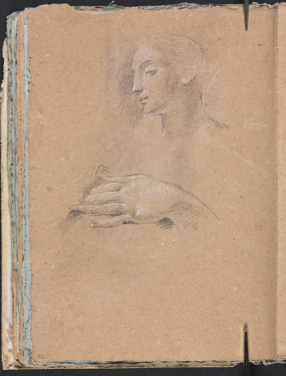 Cuaderno de Bocetos de Verona: Cabeza femenina y mano izquierda página 42, 1760 de Francesco Lorenzi