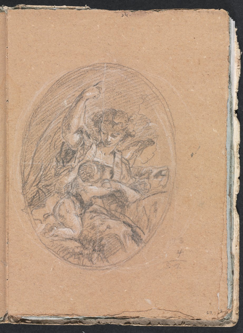 Cuaderno de bocetos de Verona: Figura con niño en medallón página 67, 1760 de Francesco Lorenzi