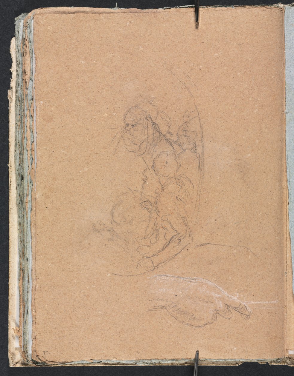 Cuaderno de bocetos de Verona: Figuras en un medallón con estudio de una mano página 70, 1760 de Francesco Lorenzi