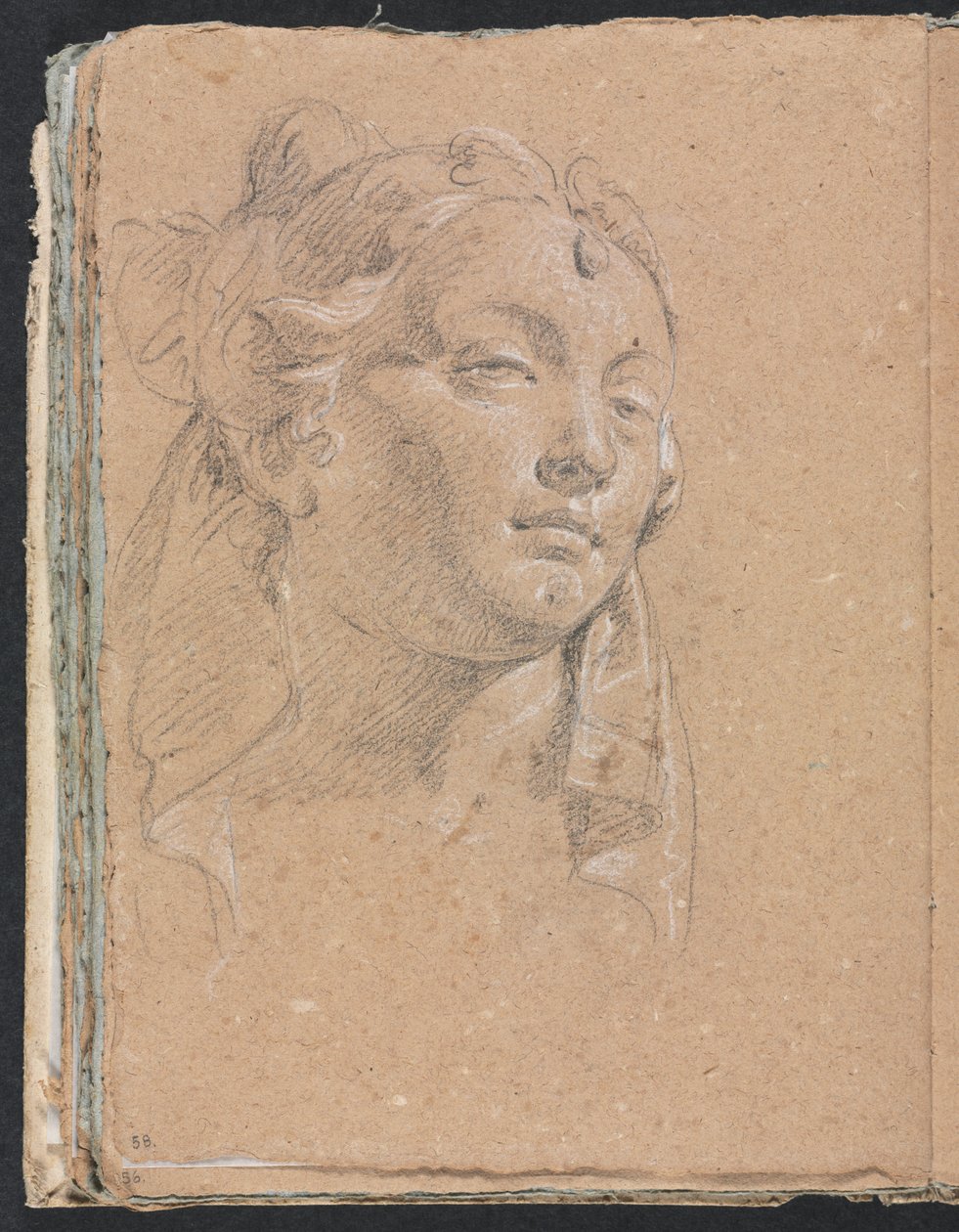 Cuaderno de bocetos de Verona: Cabeza de una mujer página 58, 1760 de Francesco Lorenzi